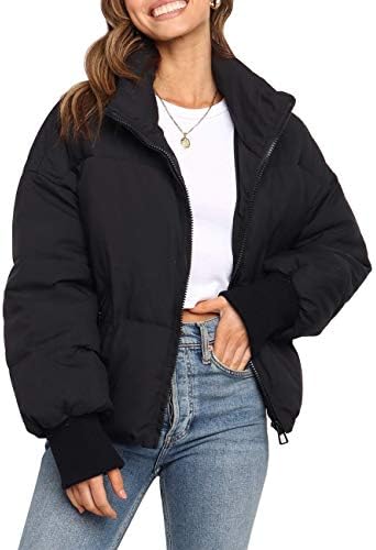 MEROKEETY Women's 2024 Winter Long Sleeve Zip Puffer Jacket Pockets Baggy Short Coats