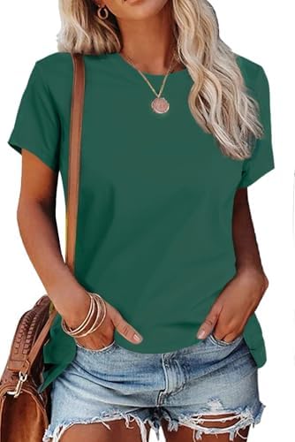 SMENG Women's Cotton Crewneck T-Shirts Short Sleeve Basic Solid Color Tee Classic-Fit Shirt Breathable Comfy Summer Top