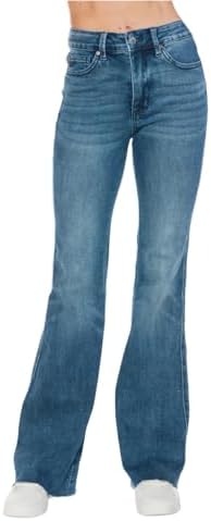 Judy Blue Mid Rise Tummy Control Cut Hem Flare Jeans