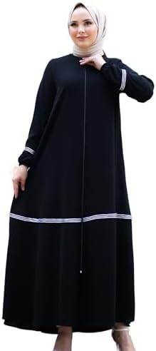 Abaya for Muslim Women | Zippered Long Sleeve Plus Size Modest Abayas with Piping Details | Muslim Women's Fashion