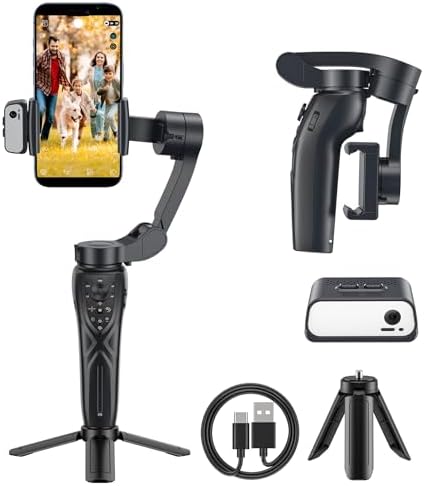 Gimbal Stabilizer for iPhone with AI Active Tracker, 3 Axis Foldable Gimbal Stabilizer for Smartphones wtih Magnetic Fill Light, Handheld Phone Gimbal Stabilizer for Video Recording, YouTube TikTok
