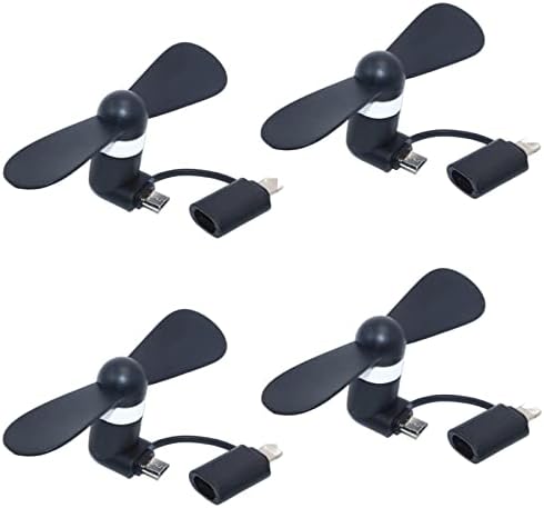 Mini 2-in-1 Cell Phone Fan for iPhone and Android Cellphones with Micro USB Port (4 Pack) - Personal Small Portable Pocket Fans Plug in Mobile Phone for Outdoor Travel Commuting (Black)