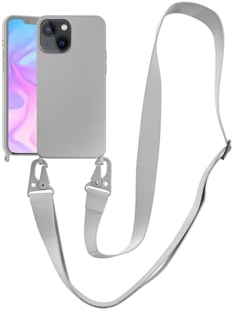 Compatible with iPhone 13 Case with Lanyard Crossbody iPhone Case with Strap Adjustable Shockproof Drop Protection Silicone Phone Cover for iPhone 13 Gray