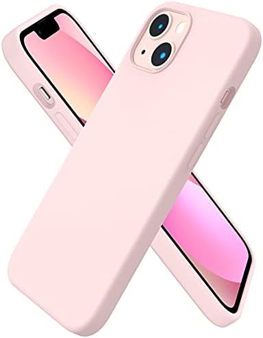ORNARTO Compatible with iPhone 13 Case 6.1, Slim Liquid Silicone 3 Layers Full Covered Soft Gel Rubber Case Cover 6.1 inch-Chalk Pink