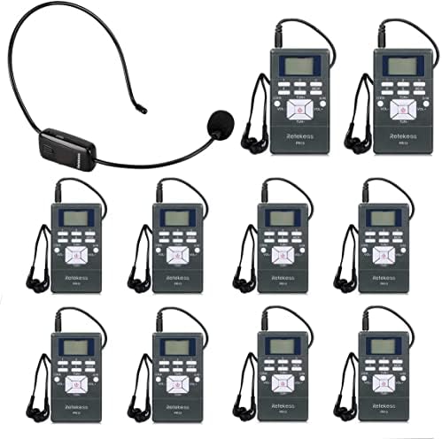 Retekess Church Translation System with 1 TR503 FM Transmitter Headset and 10 PR13 FM Radio Receivers, FM Listening System for Factory Museum School(Case of 1 Transmitter 10 Receivers)