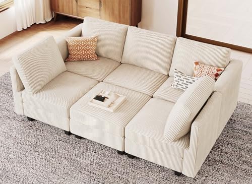 Belffin Modular Sectional Sleeper with Storage Ottoman Corduroy Sectional Couch with Chaise Convertible Modern Sectional Sofa Couch Beige