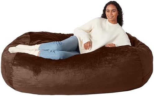 Amazon Basics Memory Foam Filled Bean Bag Lounger with Microfiber Cover, 6 ft, Brown, Solid