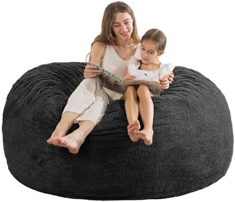 [Sherpa Cover] Bean Bag Chair: 3 ft Bean Bag Chairs for Adults/Kids with Filling,Ultra Soft Faux Fur Fabric,Memory Foam Bean Bag with Filler Included - 3 Foot,Black