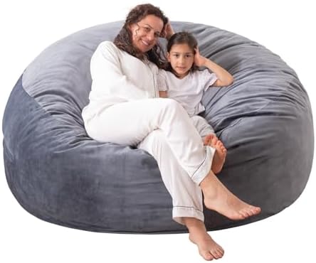 WhatsBedding [Velvet Fabric] Large Bean Bag Chair: 3 ft Memory Foam Bean Bag Chairs for Teens with Filling,Kids Bean Bag Chair with Filler Included,Soft Faux Fur Fabric,Fog Grey,3 Foot