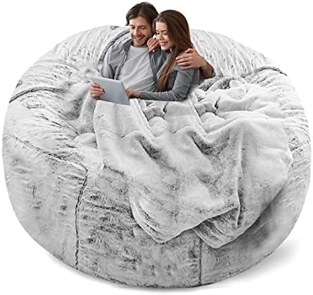 Bean Bag Chair Cover(Cover Only,No Filler),Big Round Soft Fluffy PV Velvet Washable Bean Bag Lazy Sofa Bed Cover for Adults,Living Room Bedroom Furniture Outside Cover,5ft snow grey.