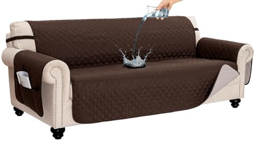 100% Waterproof Couch Covers for Pets Dogs Anti Slip Sofa Covers Washable 3 Cushion Couch Large Couch Cover Protector Thick Sofa Slipcover with Pockets (78" Sofa, Chocolate)