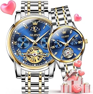 OLEVS Couple Pair Watches Set Automatic Mechanical Self Winding Dress Matching Watch for His and Hers Valentines Day Gifts