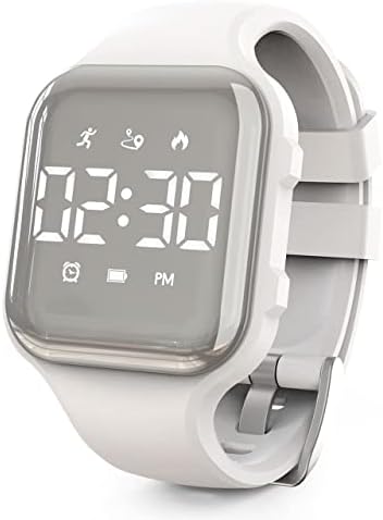 Kids Led Fitness Tracker Watch, Non-Bluetooth Digital Pedometer Wristwatch, Waterproof, 12/24 H, Stopwatch, Calendar, for Children Girls Boys Teens (Mirror-White)