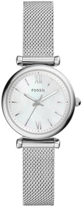 Fossil Women's Carlie Mini Quartz Stainless Steel Mesh Three-Hand Watch, Color: Silver (Model: ES4432)