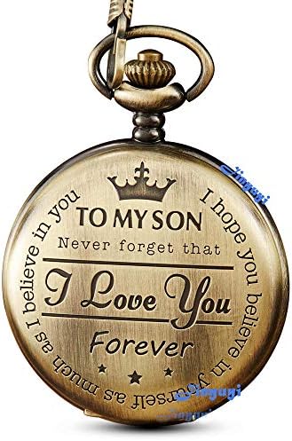 Engraved Pocket Watch to Son I Love You Gifts from a Mom Dad Birthday Christmas Gift Fob Watches Chains