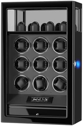 DUKWIN Watch Winder, Fingerprint Lock Automatic Watch Winder for 3/6/9 Watches with 4 Watch Holders, Digital Display, Quiet Motor, Adjustable Watch Mat, Jewelry Storage Drawer and LED