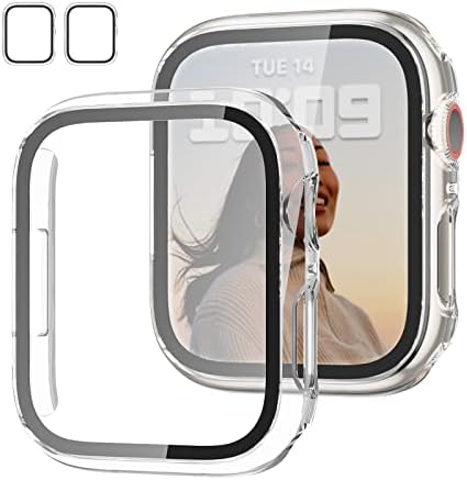 2 Pack Case with Tempered Glass Screen Protector for Apple Watch SE(2023) Series 6/5/4/SE 40mm,JZK Slim Guard Bumper Full Coverage Hard PC Protective Cover HD Ultra-Thin Cover for iWatch 40mm,Clear