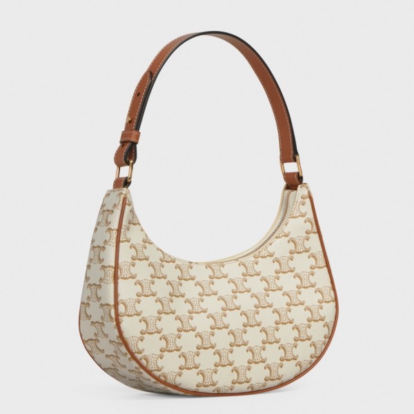 Celine Ava Bag In White Triomphe Canvas and Calfskin