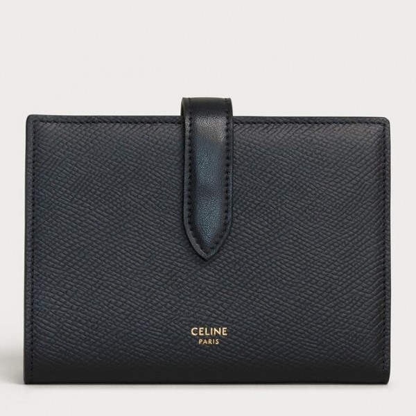 Celine Medium Strap Wallet in Black Grained Calfskin