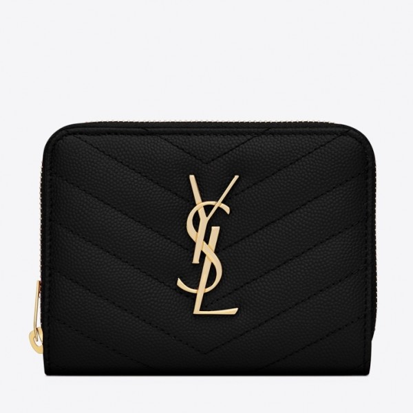 Saint Laurent Compact Zip Around Wallet In Black Leather